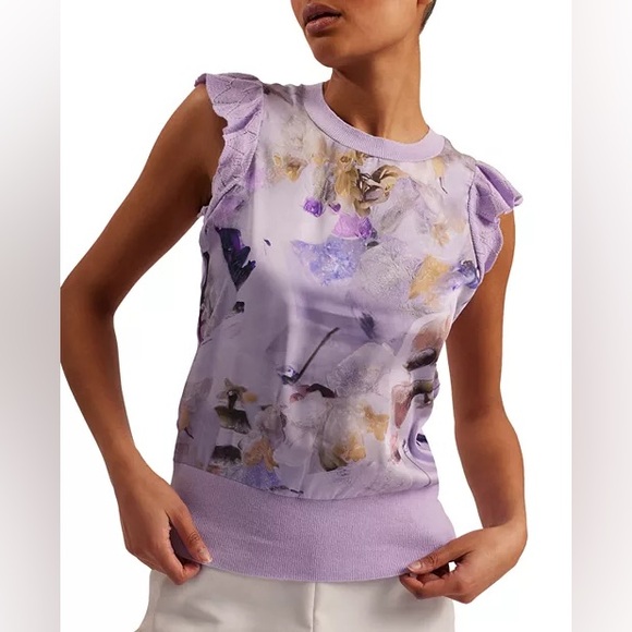 TED BAKER Scallop Trim Woven Front Top - Picture 3 of 6